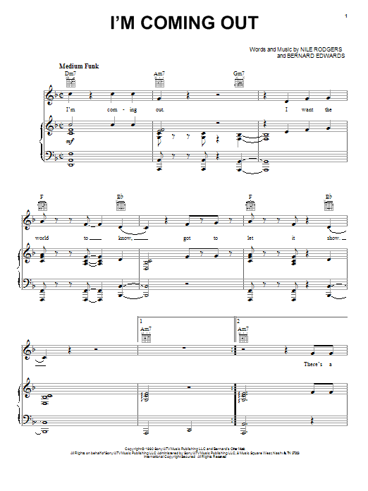 Learn to play RuPaul I'm Coming Out sheet music for Piano, Vocal & Guitar (Right-Hand Melody) in minutes. RuPaul I'm Coming Out sheet music preview music notes and score for Piano, Vocal & Guitar (Right-Hand Melody) including 5 page(s)