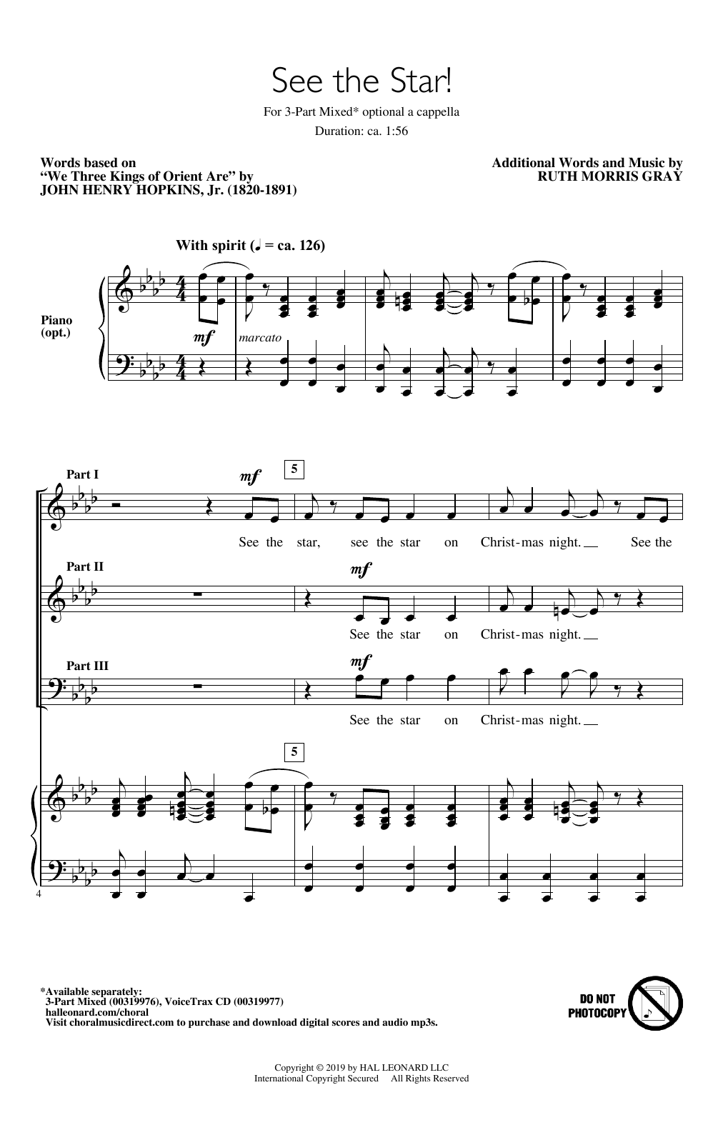 Ruth Morris Gray See The Star! sheet music, chords, lyrics - Printable PDF for 3-Part Mixed Choir