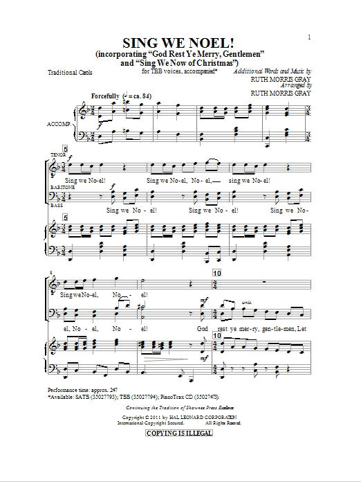 Learn to play Traditional Carol Sing We Noel (arr. Ruth Morris Gray) sheet music for SATB in minutes. Traditional Carol Sing We Noel (arr. Ruth Morris Gray) sheet music preview music notes and score for SATB including 9 page(s)
