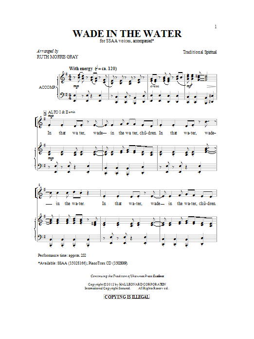 Learn to play Ruth Morris Gray Wade In The Water sheet music for SSA in minutes. Ruth Morris Gray Wade In The Water sheet music preview music notes and score for SSA including 10 page(s)