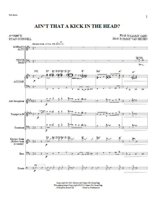 Ryan O'Connell Ain't That A Kick In The Head? - Full Score sheet music, chords, lyrics - Printable PDF for Choir Instrumental Pak