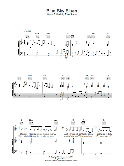 Learn to play Ryan Adams Blue Sky Blues sheet music for Piano, Vocal & Guitar in minutes. Ryan Adams Blue Sky Blues sheet music preview music notes and score for Piano, Vocal & Guitar including 4 page(s)