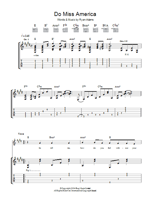 Learn to play Ryan Adams Do Miss America sheet music for Guitar Tab in minutes. Ryan Adams Do Miss America sheet music preview music notes and score for Guitar Tab including 7 page(s)