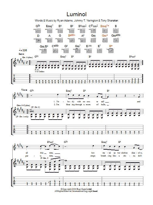 Learn to play Ryan Adams Luminol sheet music for Guitar Tab in minutes. Ryan Adams Luminol sheet music preview music notes and score for Guitar Tab including 9 page(s)