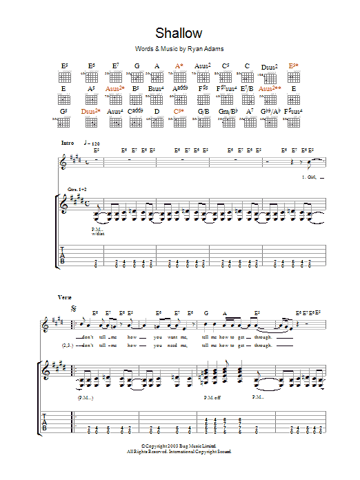 Learn to play Ryan Adams Shallow sheet music for Guitar Tab in minutes. Ryan Adams Shallow sheet music preview music notes and score for Guitar Tab including 10 page(s)