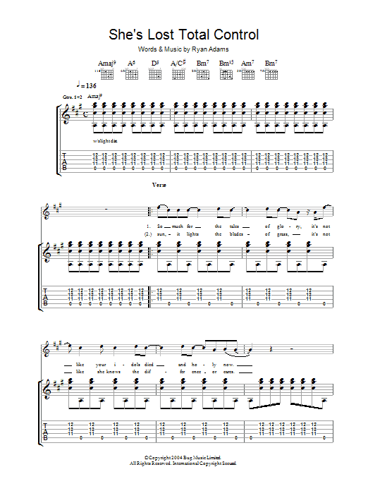 Learn to play Ryan Adams She's Lost Total Control sheet music for Guitar Tab in minutes. Ryan Adams She's Lost Total Control sheet music preview music notes and score for Guitar Tab including 11 page(s)