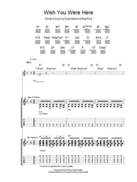Ryan Adams Wish You Were Here sheet music preview music notes and score for Guitar Tab including 12 page(s)