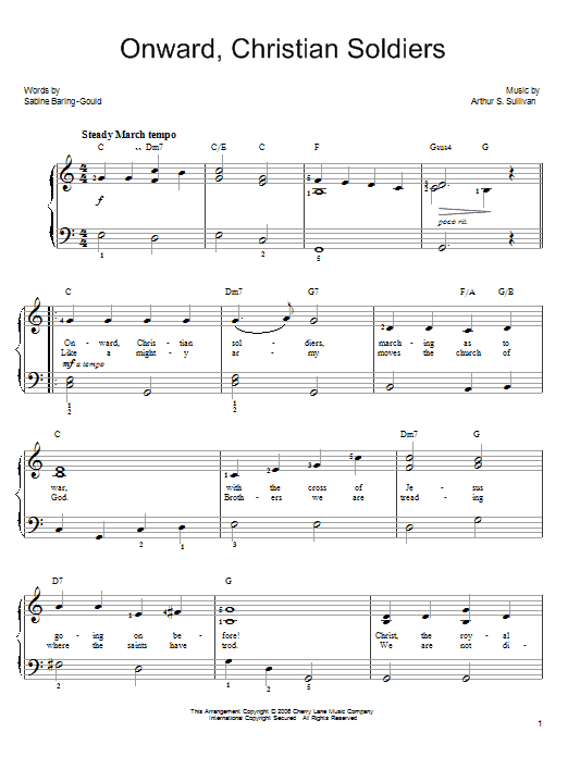 Learn to play Sabine Baring-Gould Onward, Christian Soldiers sheet music for Easy Piano in minutes. Sabine Baring-Gould Onward, Christian Soldiers sheet music preview music notes and score for Easy Piano including 2 page(s)
