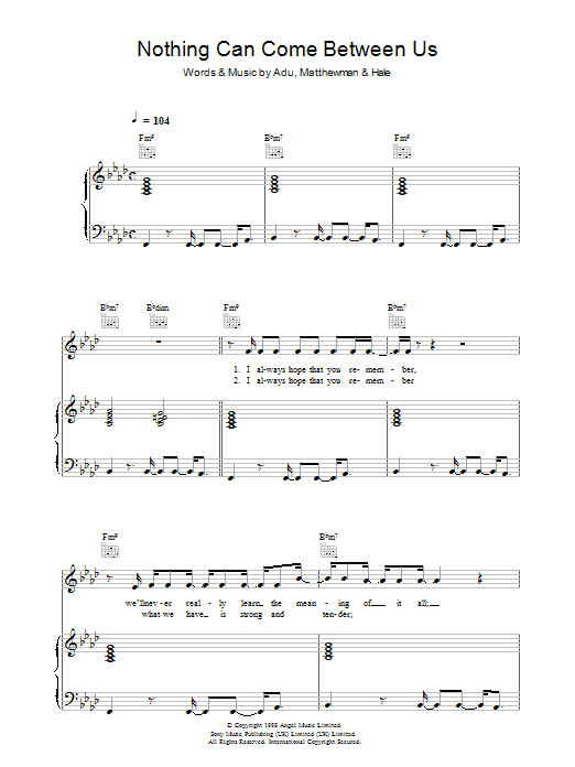 Sade Nothing Can Come Between Us sheet music preview music notes and score for Piano, Vocal & Guitar including 5 page(s)