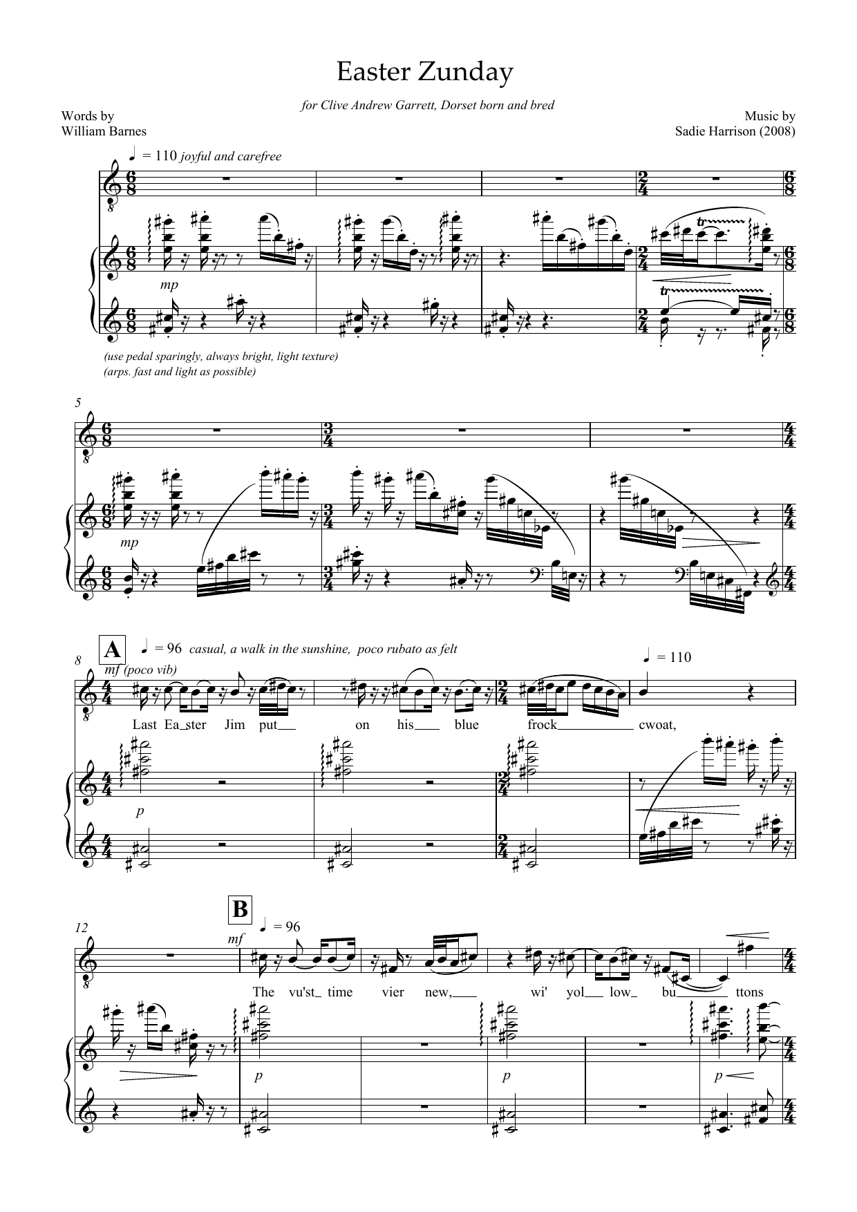 Sadie Harrison Easter Zunday (for tenor & piano) sheet music preview music notes and score for Piano & Vocal including 8 page(s)