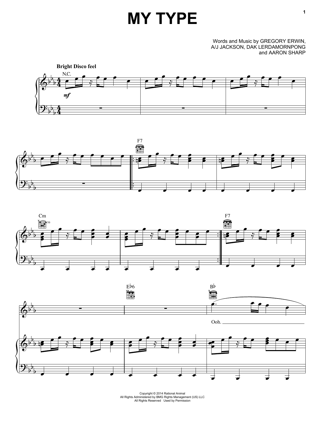 Saint Motel My Type sheet music, chords, lyrics - Printable PDF for Piano, Vocal & Guitar (Right-Hand Melody)