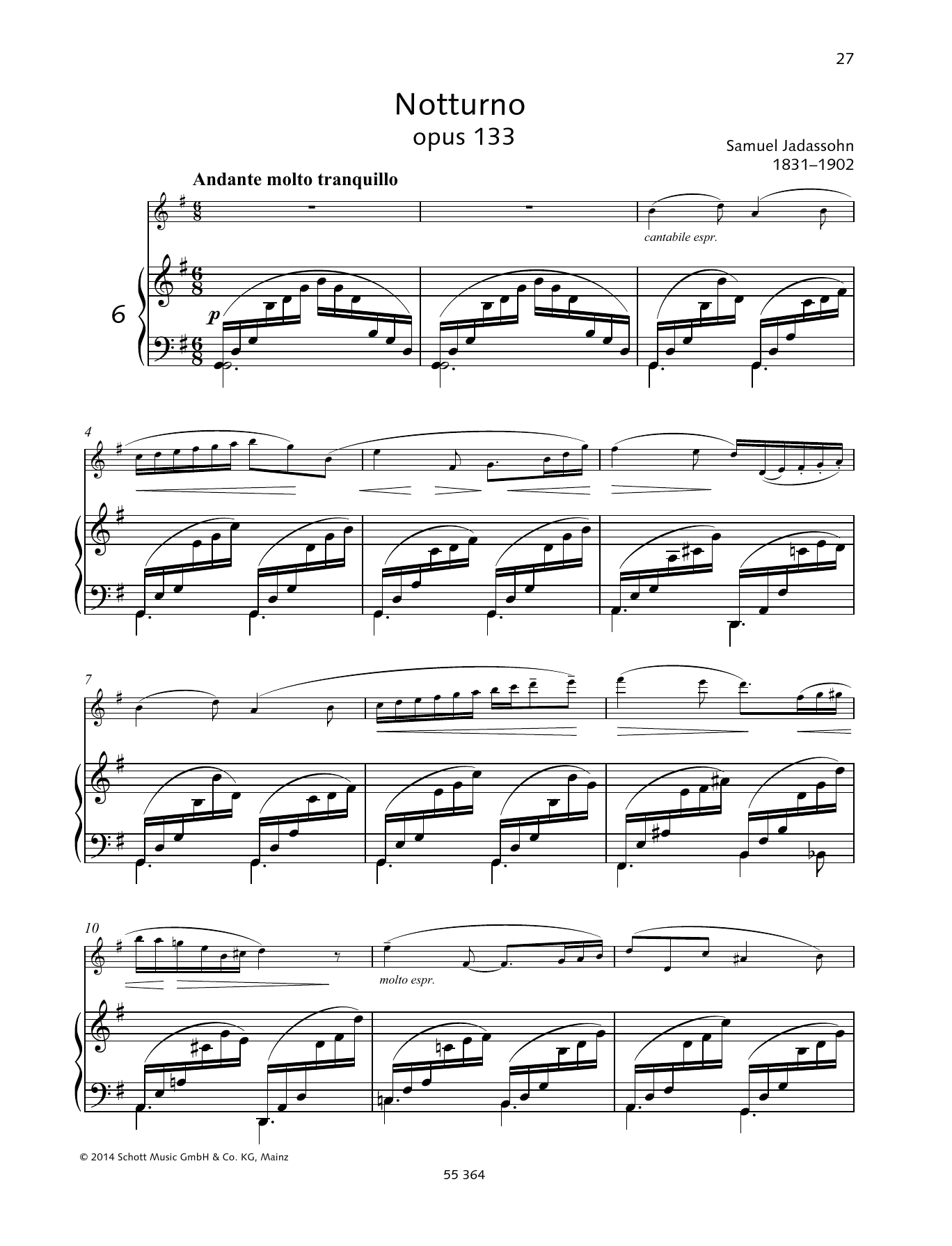 Learn to play Salomon Jadassohn Notturno sheet music for Woodwind Solo in minutes. Salomon Jadassohn Notturno sheet music preview music notes and score for Woodwind Solo including 13 page(s)