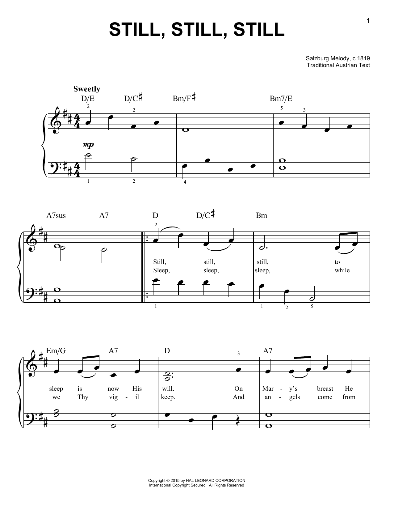 Traditional Still, Still, Still sheet music, chords, lyrics - Printable PDF for Easy Piano