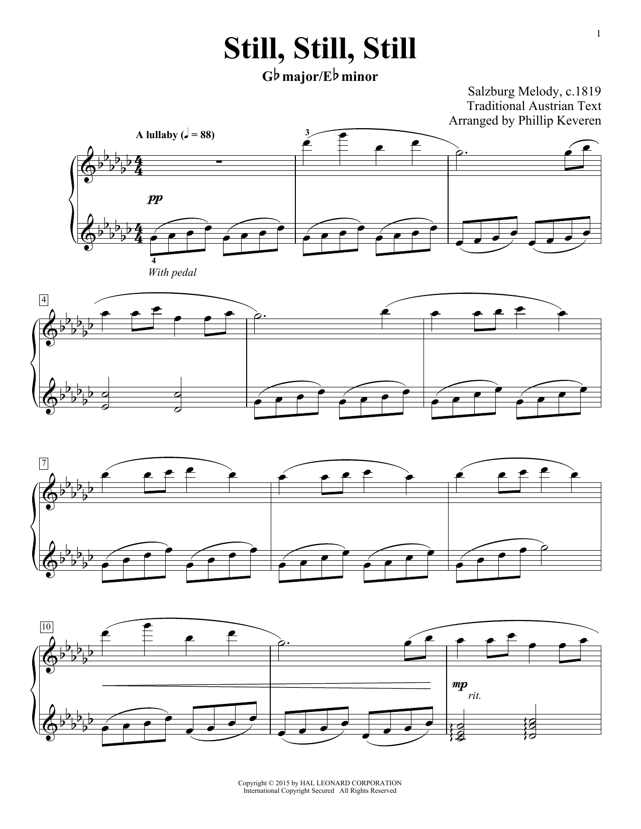 Traditional Still, Still, Still sheet music, chords, lyrics - Printable PDF for Piano