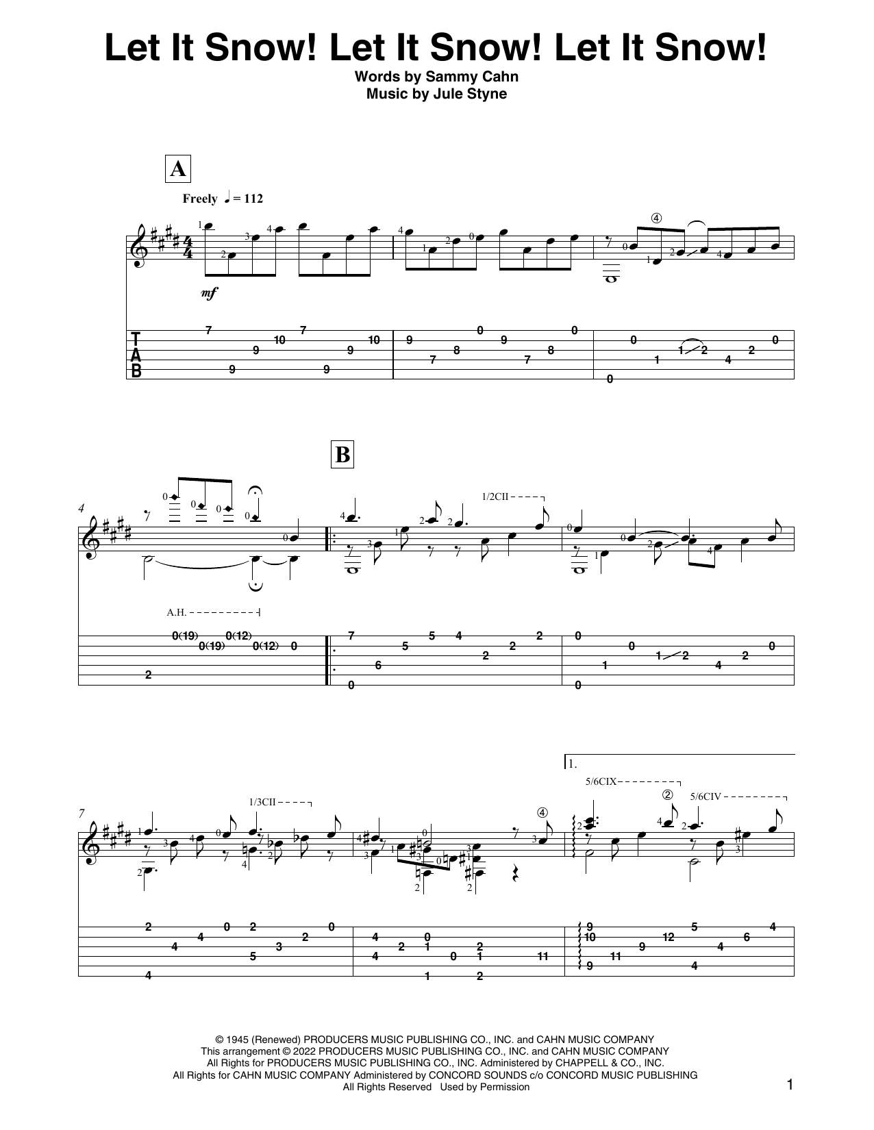 Sammy Cahn & Julie Styne Let It Snow! Let It Snow! Let It Snow! (arr. David Jaggs) sheet music, chords, lyrics - Printable PDF for Solo Guitar