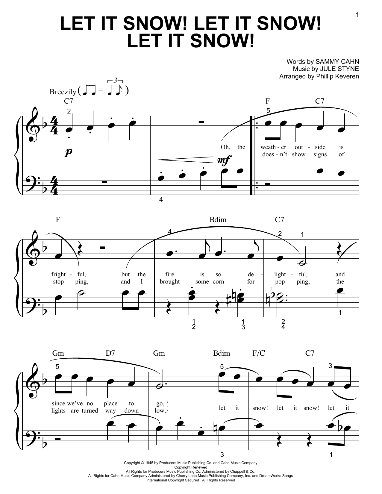 Sammy Cahn Let It Snow! Let It Snow! Let It Snow! sheet music, chords, lyrics - Printable PDF for Piano (Big Notes)