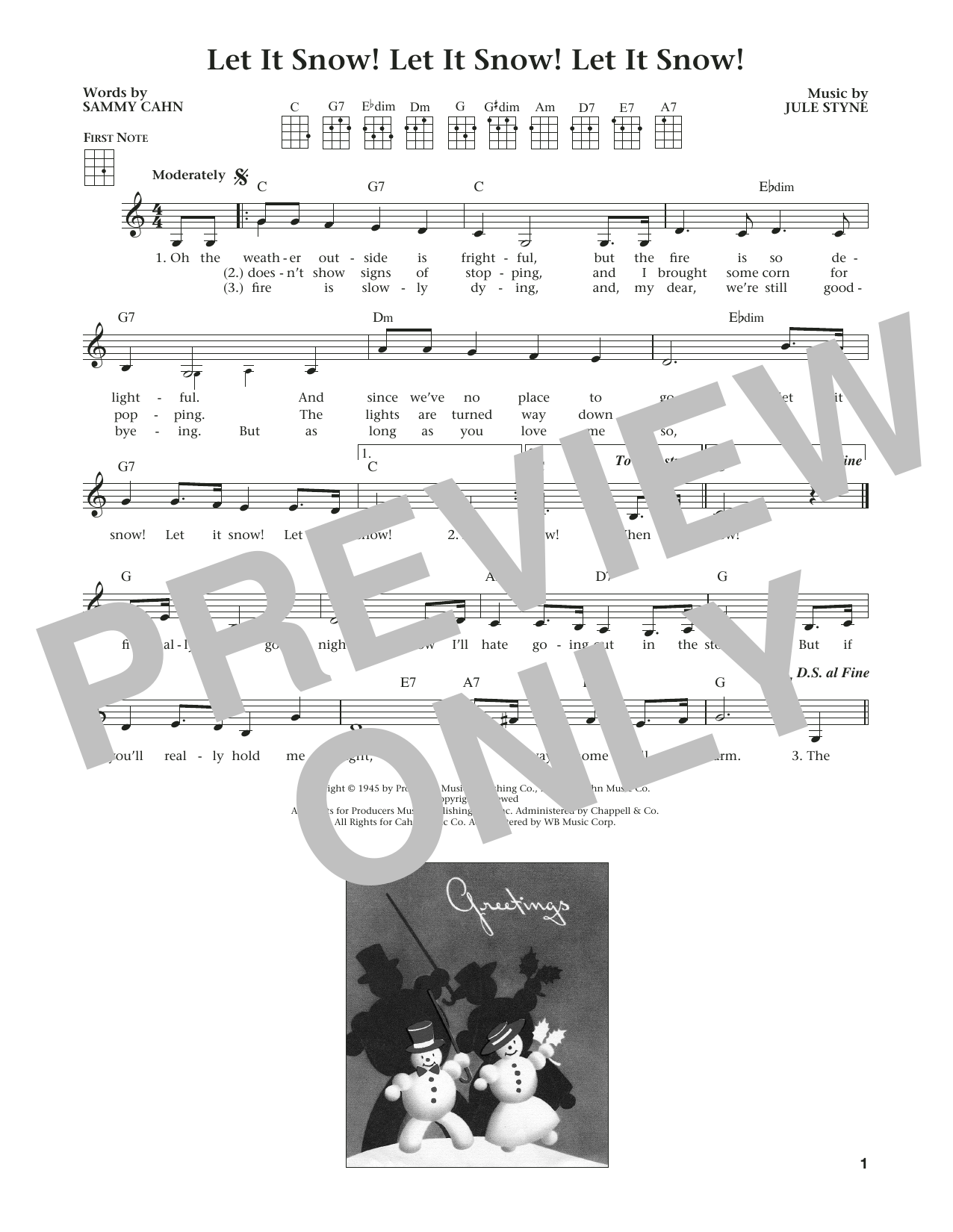 Sammy Cahn Let It Snow! Let It Snow! Let It Snow! sheet music, chords, lyrics - Printable PDF for Ukulele