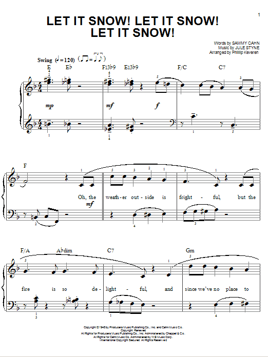 Sammy Cahn Let It Snow! Let It Snow! Let It Snow! sheet music, chords, lyrics - Printable PDF for Easy Piano