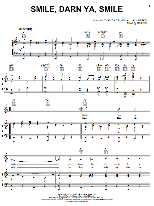 Sammy Davis Jr. Smile, Darn Ya, Smile sheet music, chords, lyrics - Printable PDF for Piano, Vocal & Guitar (Right-Hand Melody)