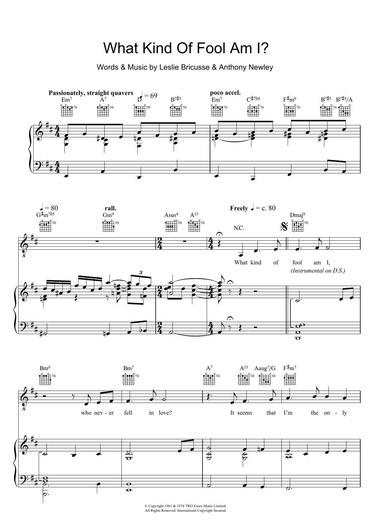 Sammy Davis Jr. What Kind Of Fool Am I (from Stop The World, I Want To Get Off) sheet music, chords, lyrics - Printable PDF for Piano, Vocal & Guitar (Right-Hand Melody)