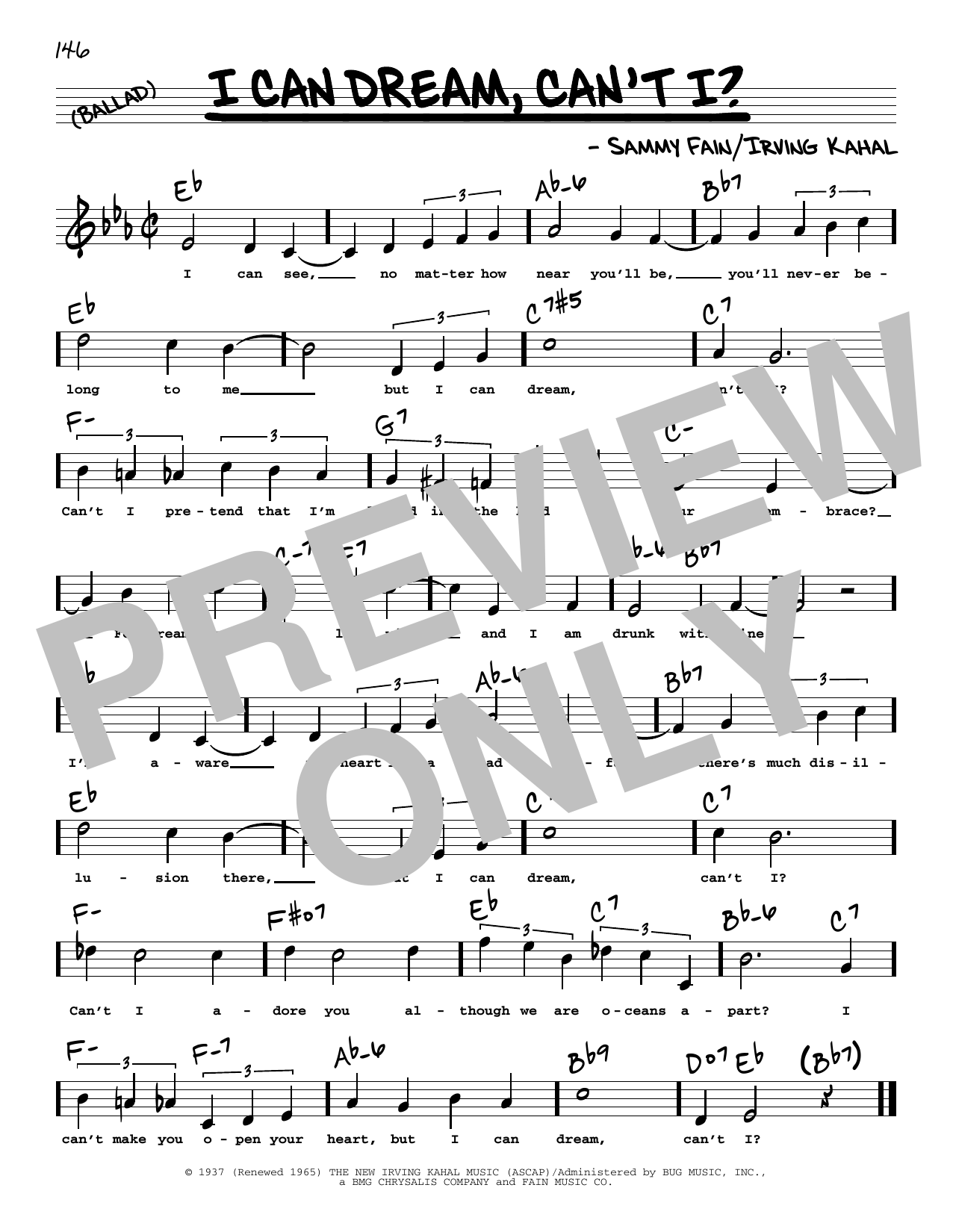 Sammy Fain I Can Dream, Can't I? (High Voice) (from Right This Way) sheet music, chords, lyrics - Printable PDF for Real Book – Melody, Lyrics & Chords