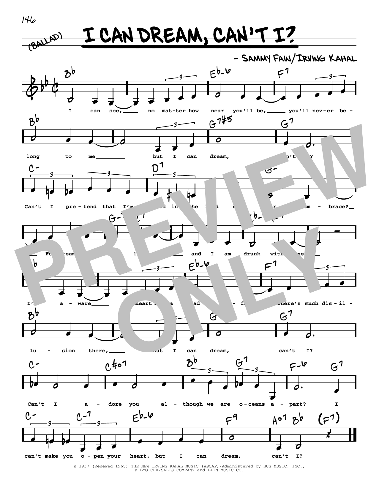 Sammy Fain I Can Dream, Can't I? (Low Voice) sheet music, chords, lyrics - Printable PDF for Real Book – Melody, Lyrics & Chords