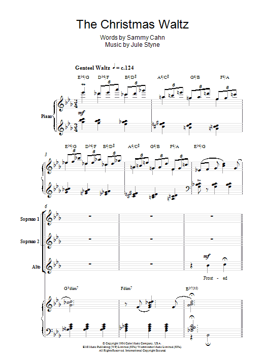 Learn to play Jule Styne The Christmas Waltz sheet music for SSA in minutes. Jule Styne The Christmas Waltz sheet music preview music notes and score for SSA including 6 page(s)