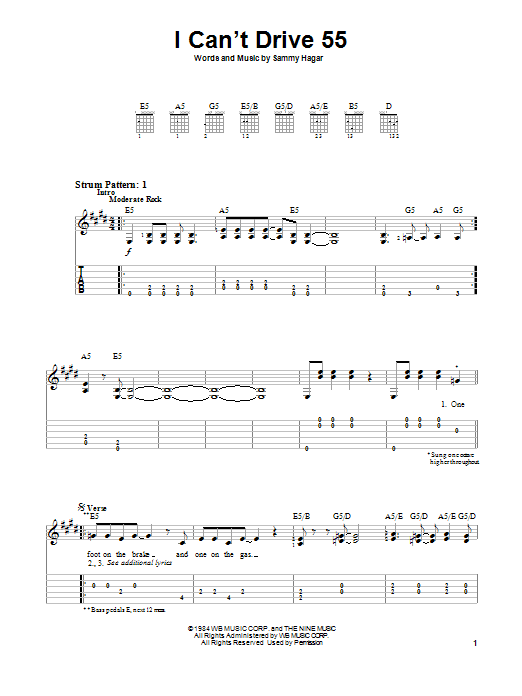 Learn to play Sammy Hagar I Can't Drive 55 sheet music for Easy Guitar Tab in minutes. Sammy Hagar I Can't Drive 55 sheet music preview music notes and score for Easy Guitar Tab including 4 page(s)