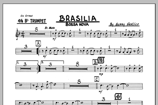 Learn to play Sammy Nestico Brasilia - 4th Bb Trumpet sheet music for Jazz Ensemble in minutes. Sammy Nestico Brasilia - 4th Bb Trumpet sheet music preview music notes and score for Jazz Ensemble including 1 page(s)