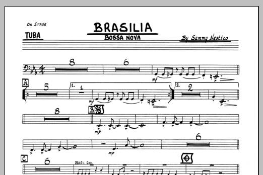 Learn to play Sammy Nestico Brasilia - Tuba sheet music for Jazz Ensemble in minutes. Sammy Nestico Brasilia - Tuba sheet music preview music notes and score for Jazz Ensemble including 1 page(s)