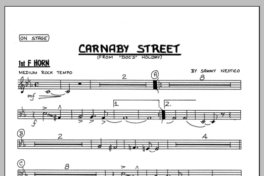 Learn to play Sammy Nestico Carnaby Street - 1st F Horn sheet music for Jazz Ensemble in minutes. Sammy Nestico Carnaby Street - 1st F Horn sheet music preview music notes and score for Jazz Ensemble including 1 page(s)