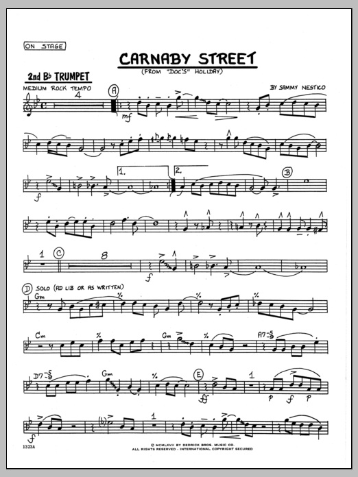 Learn to play Sammy Nestico Carnaby Street - 2nd Bb Trumpet sheet music for Jazz Ensemble in minutes. Sammy Nestico Carnaby Street - 2nd Bb Trumpet sheet music preview music notes and score for Jazz Ensemble including 2 page(s)