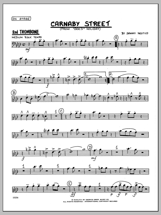 Learn to play Sammy Nestico Carnaby Street - 2nd Trombone sheet music for Jazz Ensemble in minutes. Sammy Nestico Carnaby Street - 2nd Trombone sheet music preview music notes and score for Jazz Ensemble including 2 page(s)