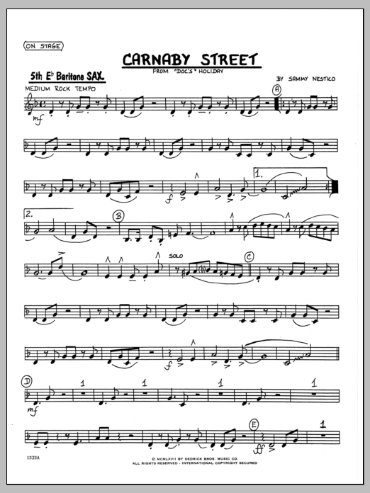 Learn to play Sammy Nestico Carnaby Street - Baritone Sax sheet music for Jazz Ensemble in minutes. Sammy Nestico Carnaby Street - Baritone Sax sheet music preview music notes and score for Jazz Ensemble including 2 page(s)