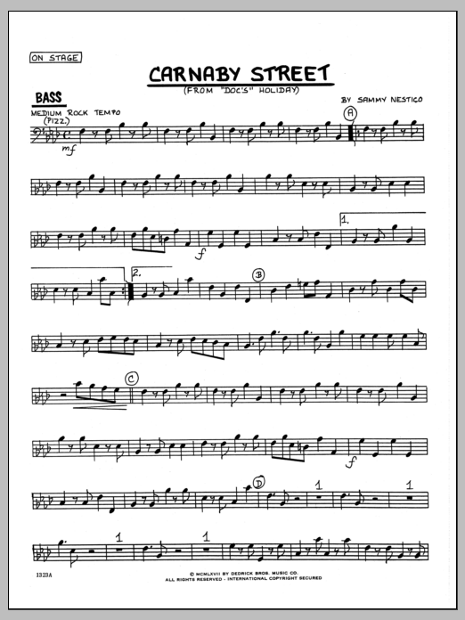 Learn to play Sammy Nestico Carnaby Street - Bass sheet music for Jazz Ensemble in minutes. Sammy Nestico Carnaby Street - Bass sheet music preview music notes and score for Jazz Ensemble including 2 page(s)