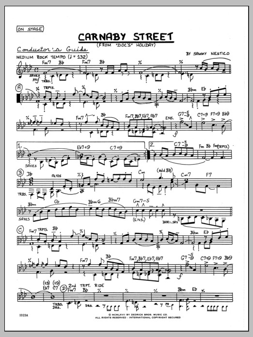 Learn to play Sammy Nestico Carnaby Street - Full Score sheet music for Jazz Ensemble in minutes. Sammy Nestico Carnaby Street - Full Score sheet music preview music notes and score for Jazz Ensemble including 2 page(s)