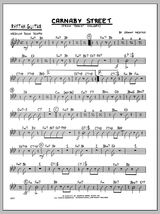 Learn to play Sammy Nestico Carnaby Street - Guitar sheet music for Jazz Ensemble in minutes. Sammy Nestico Carnaby Street - Guitar sheet music preview music notes and score for Jazz Ensemble including 2 page(s)