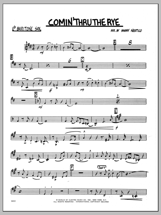 Learn to play Sammy Nestico Comin' Through The Rye - Eb Baritone Sax sheet music for Jazz Ensemble in minutes. Sammy Nestico Comin' Through The Rye - Eb Baritone Sax sheet music preview music notes and score for Jazz Ensemble including 2 page(s)