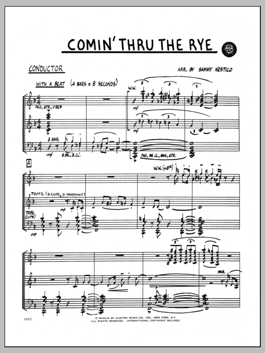 Learn to play Sammy Nestico Comin' Through The Rye - Full Score sheet music for Jazz Ensemble in minutes. Sammy Nestico Comin' Through The Rye - Full Score sheet music preview music notes and score for Jazz Ensemble including 6 page(s)