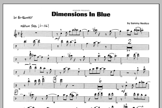 Learn to play Sammy Nestico Dimensions In Blue - 1st Bb Trumpet sheet music for Jazz Ensemble in minutes. Sammy Nestico Dimensions In Blue - 1st Bb Trumpet sheet music preview music notes and score for Jazz Ensemble including 1 page(s)