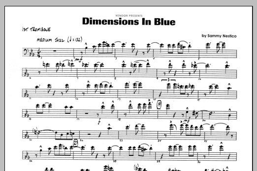 Learn to play Sammy Nestico Dimensions In Blue - 1st Trombone sheet music for Jazz Ensemble in minutes. Sammy Nestico Dimensions In Blue - 1st Trombone sheet music preview music notes and score for Jazz Ensemble including 1 page(s)