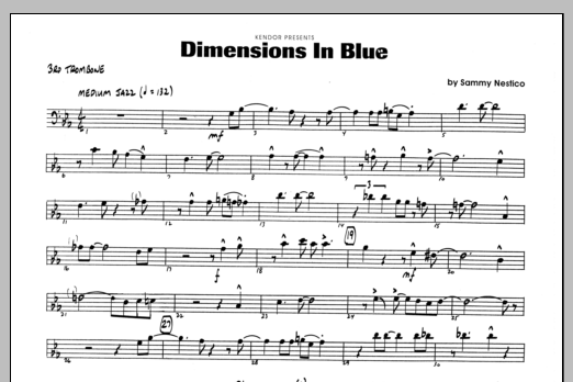 Learn to play Sammy Nestico Dimensions In Blue - 3rd Trombone sheet music for Jazz Ensemble in minutes. Sammy Nestico Dimensions In Blue - 3rd Trombone sheet music preview music notes and score for Jazz Ensemble including 1 page(s)