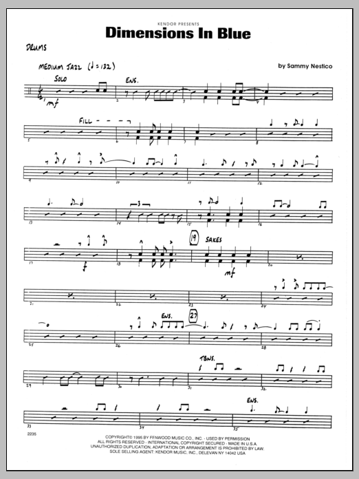 Learn to play Sammy Nestico Dimensions In Blue - Drums sheet music for Jazz Ensemble in minutes. Sammy Nestico Dimensions In Blue - Drums sheet music preview music notes and score for Jazz Ensemble including 2 page(s)