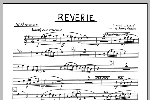 Learn to play Sammy Nestico Reverie - 1st Bb Trumpet sheet music for Jazz Ensemble in minutes. Sammy Nestico Reverie - 1st Bb Trumpet sheet music preview music notes and score for Jazz Ensemble including 1 page(s)