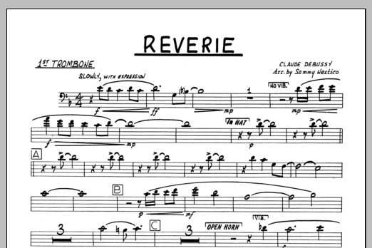 Learn to play Sammy Nestico Reverie - 1st Trombone sheet music for Jazz Ensemble in minutes. Sammy Nestico Reverie - 1st Trombone sheet music preview music notes and score for Jazz Ensemble including 1 page(s)