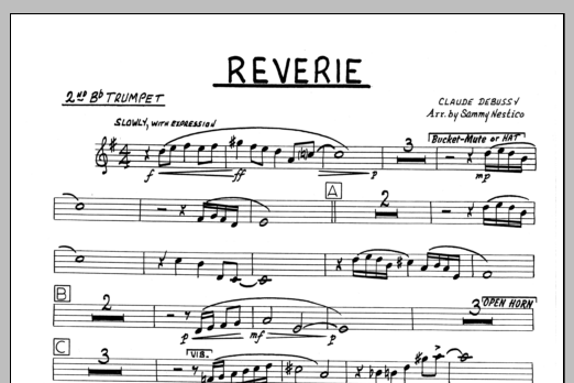 Learn to play Sammy Nestico Reverie - 2nd Bb Trumpet sheet music for Jazz Ensemble in minutes. Sammy Nestico Reverie - 2nd Bb Trumpet sheet music preview music notes and score for Jazz Ensemble including 1 page(s)
