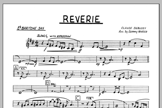Learn to play Sammy Nestico Reverie - Baritone Sax sheet music for Jazz Ensemble in minutes. Sammy Nestico Reverie - Baritone Sax sheet music preview music notes and score for Jazz Ensemble including 1 page(s)