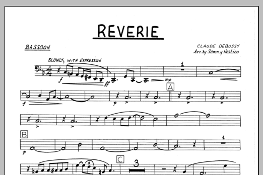 Learn to play Sammy Nestico Reverie - Bassoon sheet music for Jazz Ensemble in minutes. Sammy Nestico Reverie - Bassoon sheet music preview music notes and score for Jazz Ensemble including 1 page(s)