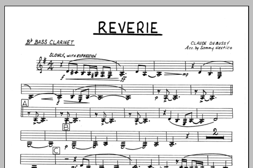 Learn to play Sammy Nestico Reverie - Bb Bass Clarinet sheet music for Jazz Ensemble in minutes. Sammy Nestico Reverie - Bb Bass Clarinet sheet music preview music notes and score for Jazz Ensemble including 1 page(s)
