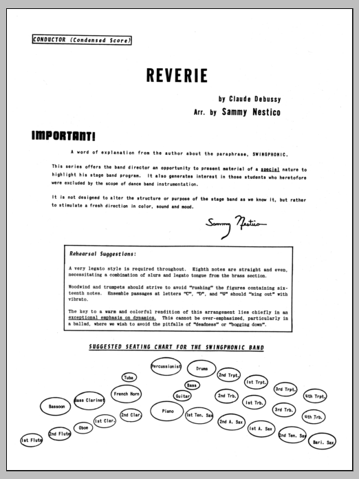 Learn to play Sammy Nestico Reverie - Full Score sheet music for Jazz Ensemble in minutes. Sammy Nestico Reverie - Full Score sheet music preview music notes and score for Jazz Ensemble including 6 page(s)